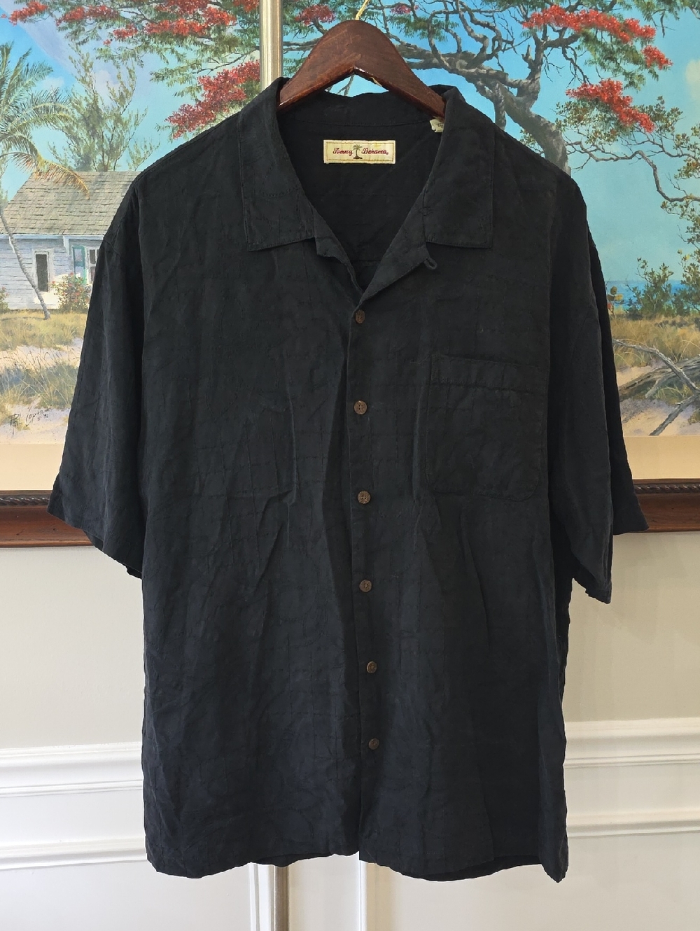 Tommy Bahama Black Short-Sleeve Linen Camp Shirt